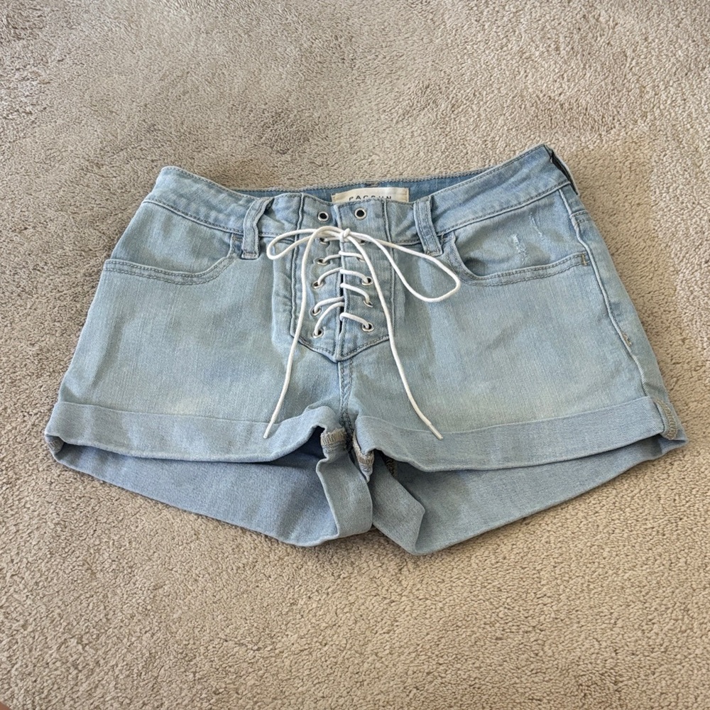 PacSun Light Blue Lace-Up Jean Shorts